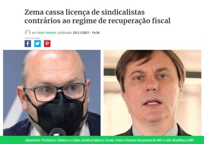 Zema cassa licença de sindicalistas contrários ao regime de recuperação fiscal